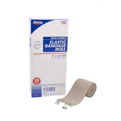 Bandage 2"x4.5yd Stretch Elastic 2 Clip Closure Tan Latex Non-Sterile 10/Bx - Surgical Supplies NY